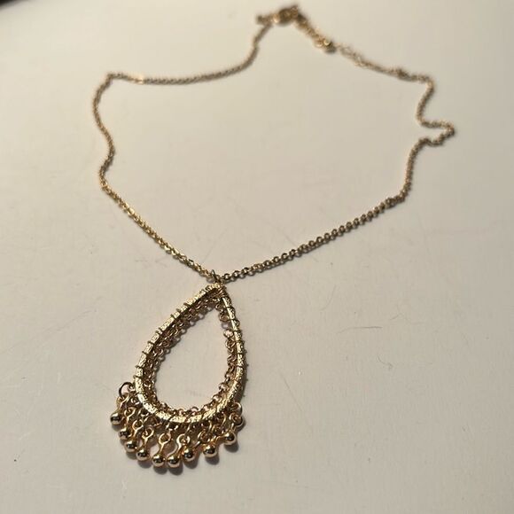 Charming Charlie Gold Tone Tear Drop Pendant Necklace 18-20” - Picture 1 of 4
